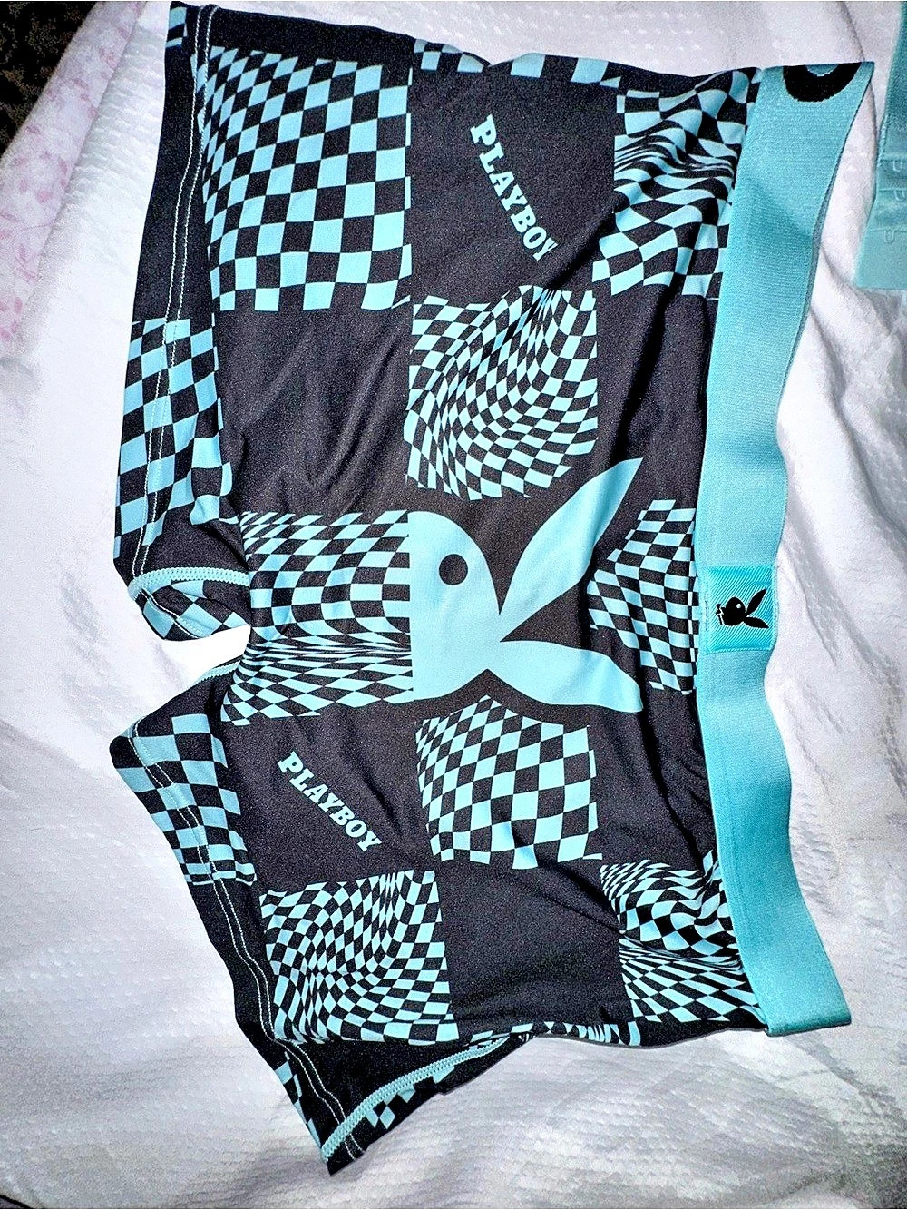 PSD x Playboy Warp Checks Bralette and Boyshort Set Black & Teal Blue XL - Picture 4 of 12